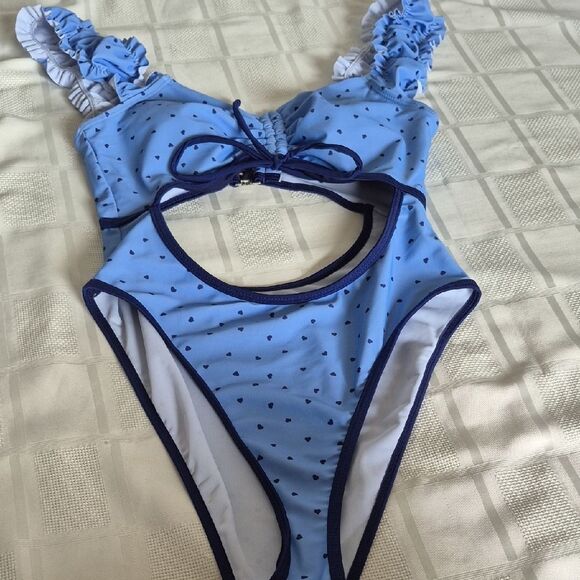 Forever 21 Blue Heart One Piece Swim Wear Medium - Picture 11 of 16